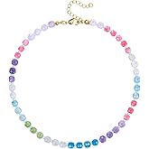 KissYan Beaded Necklaces for Women, Colorful Gemstone Bead Boho Choker for Beach, Natural Stone Handmade Summer Jewelry Gifts