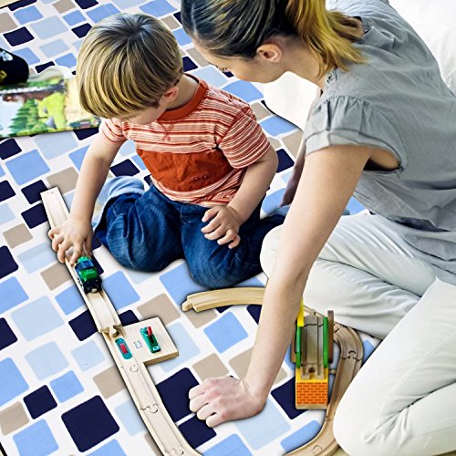 OUTCAMER Large Waterproof Outdoor Picnic Blanket, Portable Folding Picnic Blanket Mat with Tote for Family Camping(Blue-blue checker, 79" × 79")