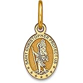JewelryWeb 10k Yellow Gold Not engraveable Solid Satin Polished St. Christopher Pendant Necklace 15x6mm Wide Pendant for Women
