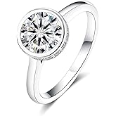 IMOLOVE Moissanite Engagement Rings for Women, 1.5 Carat D Color VVS1 Solitaire Bezel Engagement Ring Hidden Halo Round Cut Moissanite Wedding Rings for Women with 18K White Gold Plated Size 5-11