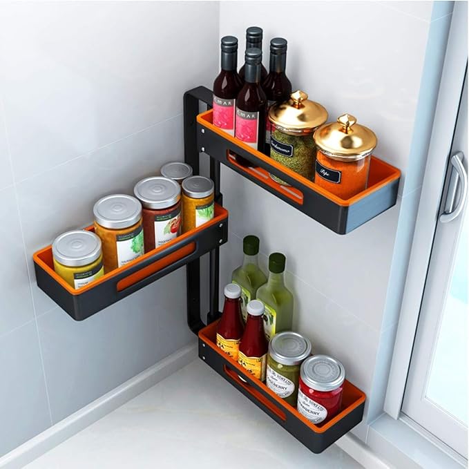 HARIVAR MART® Corner Rack Spice Rack rotatable Angle Wall Hanging
