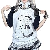 RILGOU Y2K Kawaii Gothic Clothes Casual Loose Crewneck Raglan Short Sleeve Cartoon Graphic Twin Maids Print T-Shirt