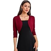 CHUANGDA Womens 3/4 Sleeve Shawl Collar Cardigan Lightweight Style Front-Opening Cropped Length Suitable for Women S-2XL