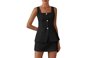 BTFBM 2 Piece Sets For Women Summer 2026 Spring Sleeveless Button Up Blazer Vest Tops Skirt Sets Business Casual Outfits