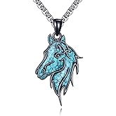Horse Necklace 925 Sterling Silver Created Turquoise Horse Head Pendant Necklace Turquoise Jewelry Gifts for Women Men