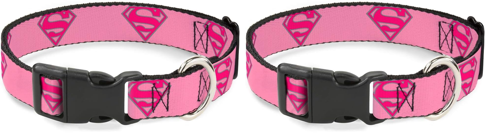 Buckle-Down Plastic Clip Collar - Superman Shield Pink - 1" Wide - Fits 11-17" Neck - Medium (Pack of 2)