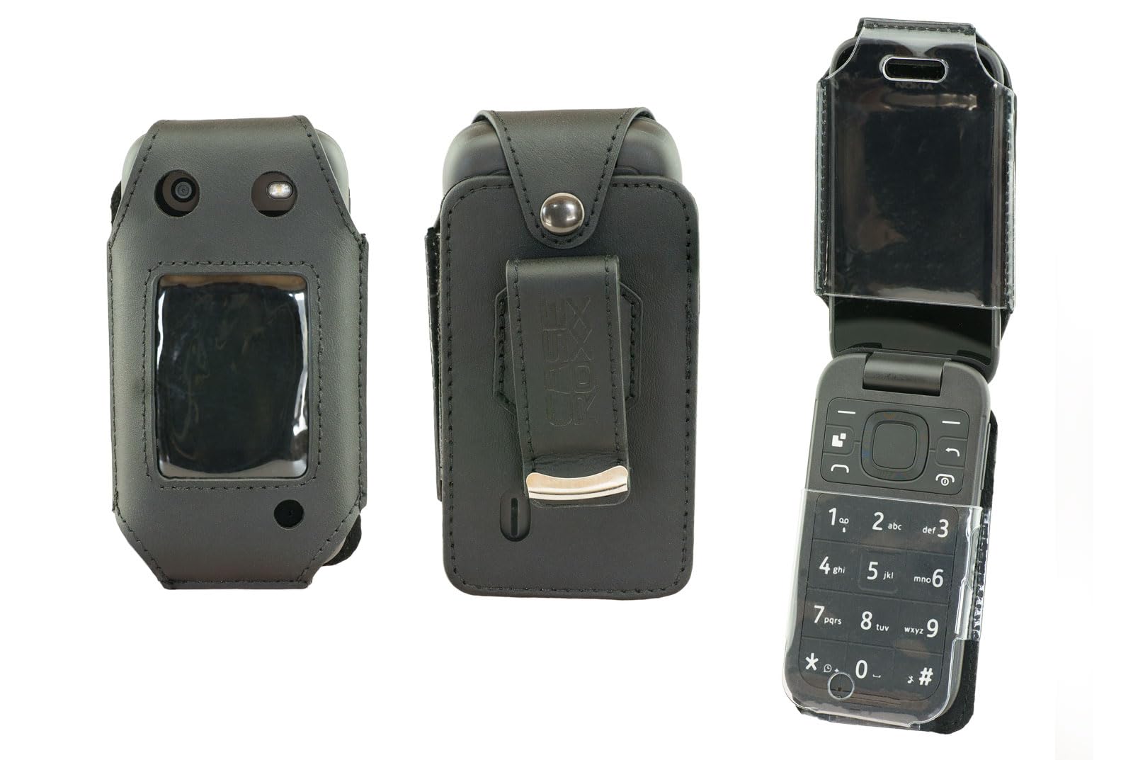 caseroxx Leather-Case with belt clip compatible with Nokia 2660 Flip made from genuine leather, Pouch with belt clip and viewing window in black