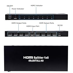 1x8 HDMI Splitter, 1 in 8 Out HDMI Splitter Audio
