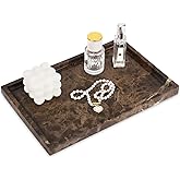 Marble Bathroom Vanity Tray, Natural Marble Home Kitchen Bathroom Table Tray, Stone Decorative Countertop Serving Trays for Coffee Perfume Jewelry Makeup (1, Dark Brown, 12 * 8 * 0.8)