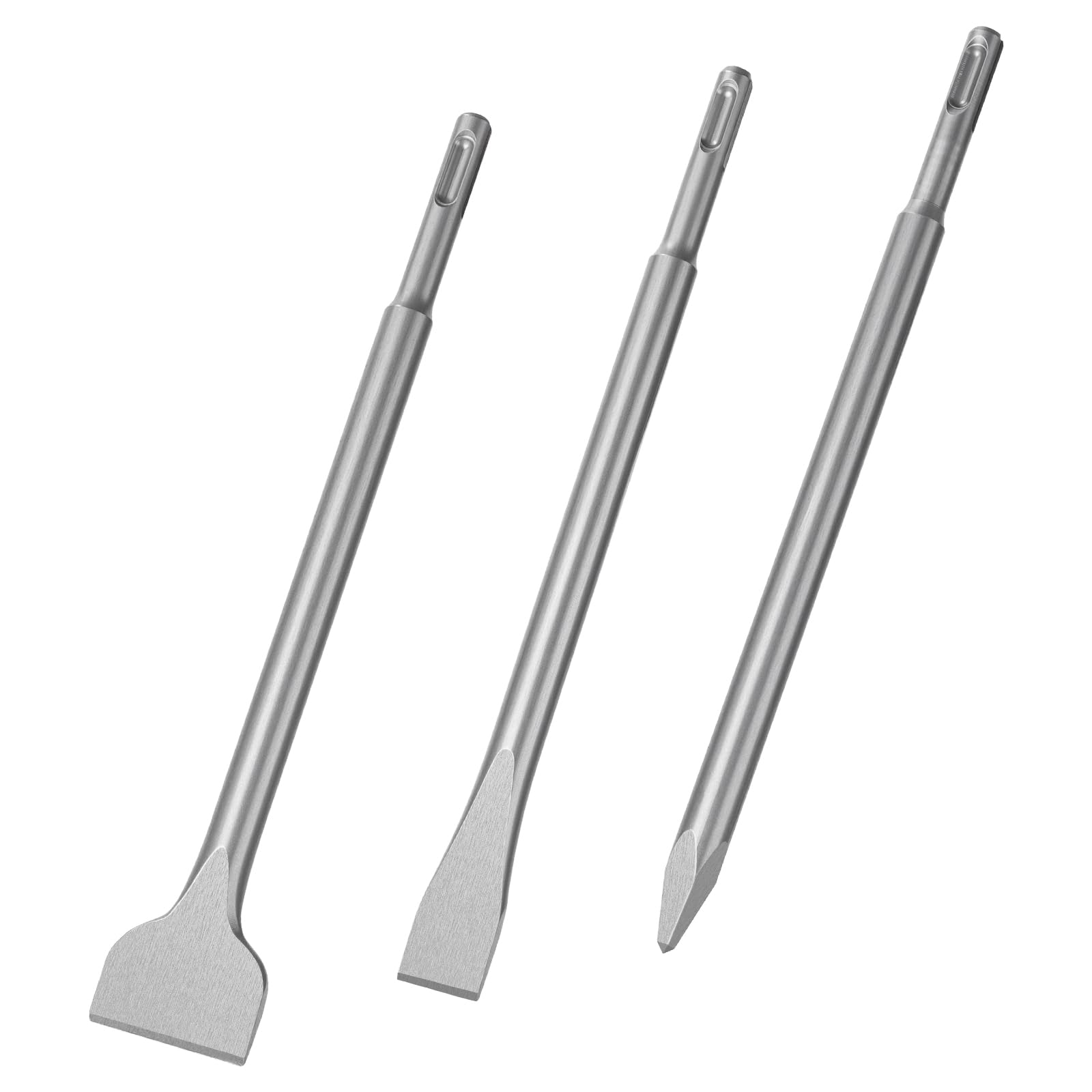 Flintronic 3-Pcs Steel Drill Chisel Set - SDS-Plus Shank With Wide, Flat and Point Attachments for Tile Masonry Brick Wall Granite Concrete
