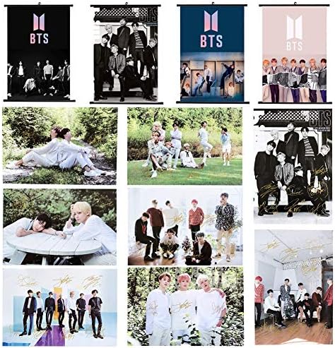 CCUT Kpop BTS Bangtan Boys 4 Set Wall Scroll Hanging Paintings & 8 Sheets BTS Poster for A.R.M.Y (4 Scrolling Poster & 1 Set Paper Poster)