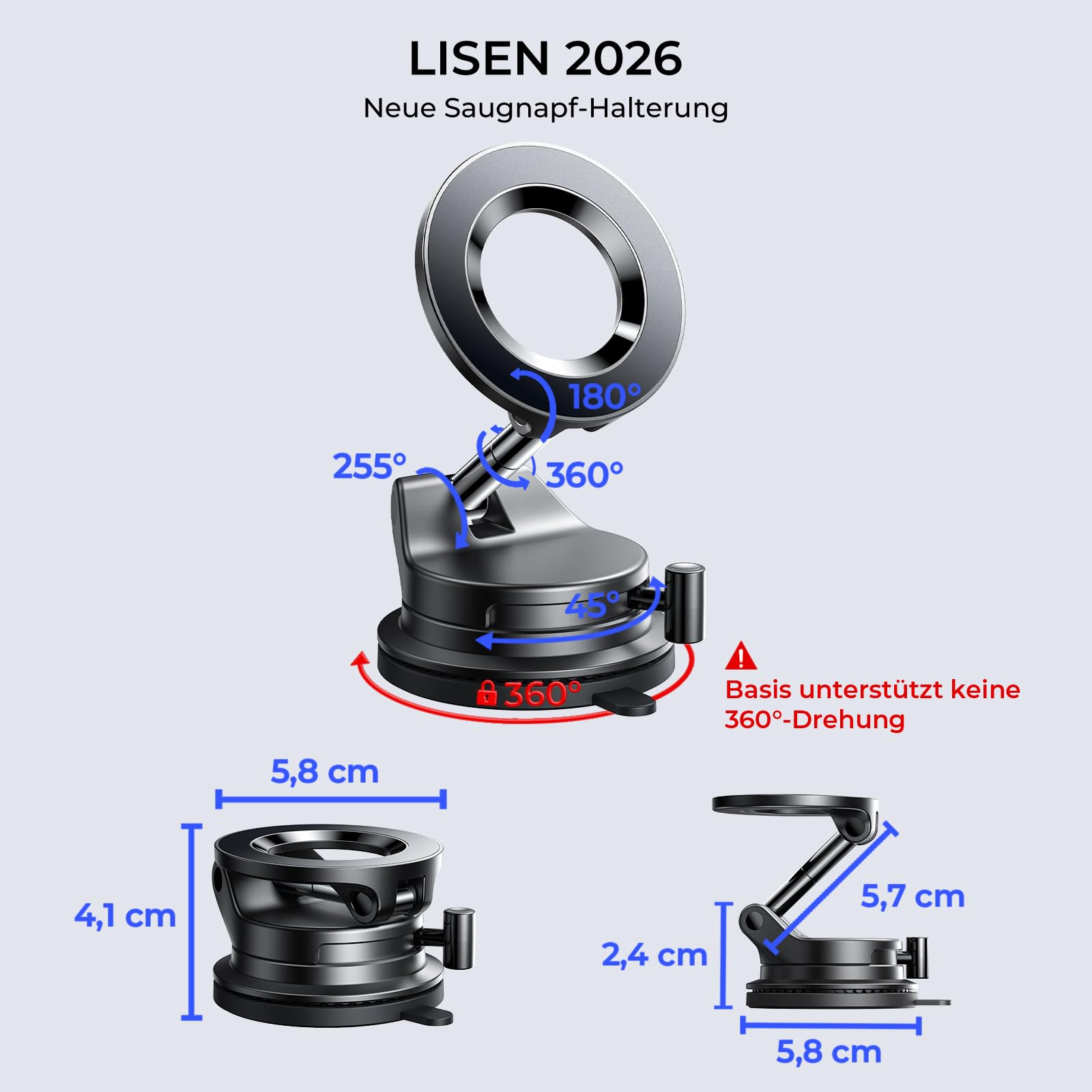 LISEN Snapmount Handyhalterung Auto für Magsafe - [24x N55 Magnet] für Magsafe Autohalterung mit Vakumm Saugnapf, Magnetische Handy Halterung Auto Magnethalterung für iPhone 17 Pro Max 16 15 14 13 9