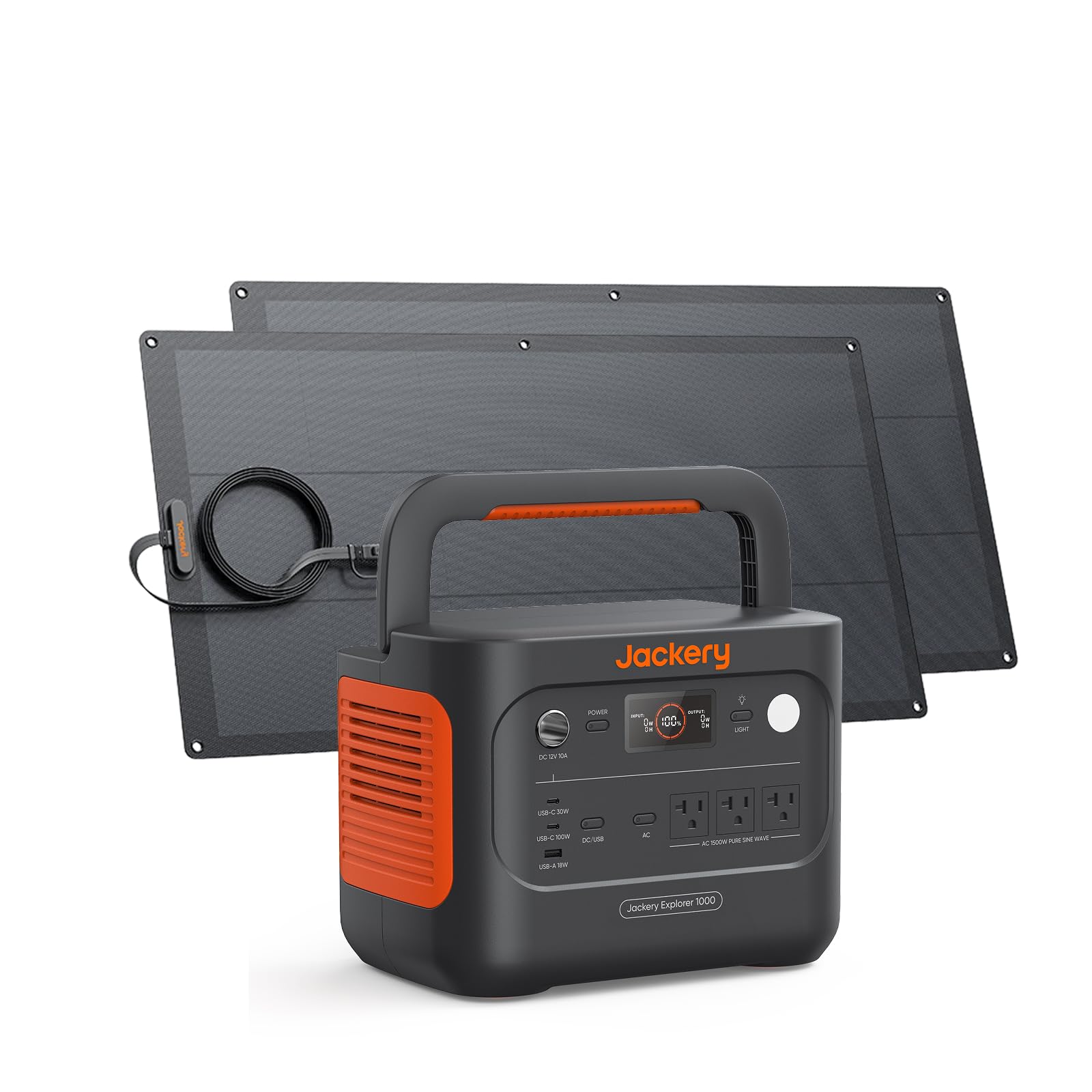 Jackery Solar Generator 1000 v2 with 2x100W Light Solar Panels,1070Wh Portable Power Station,LiFePO4 Battery, 1500W AC Output, Flexible&Lightweight Solar Kit for RV,Balcony,Camping, Emergency Backup Image