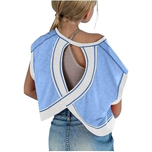 KioraLee Girls Open Back Shirts Workout Short Sleeve Athletic Backless Tops Cute Summer Preppy Shirt Crop Clothes Size 4-14