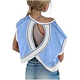 Girls Open Back Workout Tops Kids Cotton Short Sleeve Criss Cross Athletic Crop Shirts Lightweight Gym Yoga T Shirts