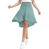 Origiwish Women's High Waist Flowy Midi Skirts Asymmetric Ruffle Hem High Low Skorts with Built-in Shorts