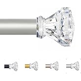 TVWOO Acrylic Crystal Silver Curtain Rod 18-45",Clear Bling Diamond Finials | Girly Elegant Heavy Duty Adjustable Drapery Rod,Sturdy Metal,for Bedroom Living Room Girls Room,Easy Install with Hardware