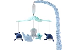 The Peanutshell Crib Mobile for Boys or Girls - Light and Dark Blue Musical Baby Crib Mobile with 12 Lullabies, Ocean Baby Nautical Nursery Decor