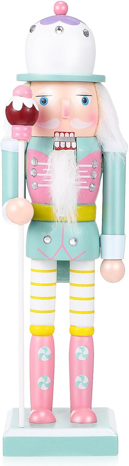 Nutcrackers - VALICLUD Christmas Nutcrackers Figures Pink Nutcracker Ornament Green Pink Nutcracker Pastel Christmas Decorations 25cm/10inch