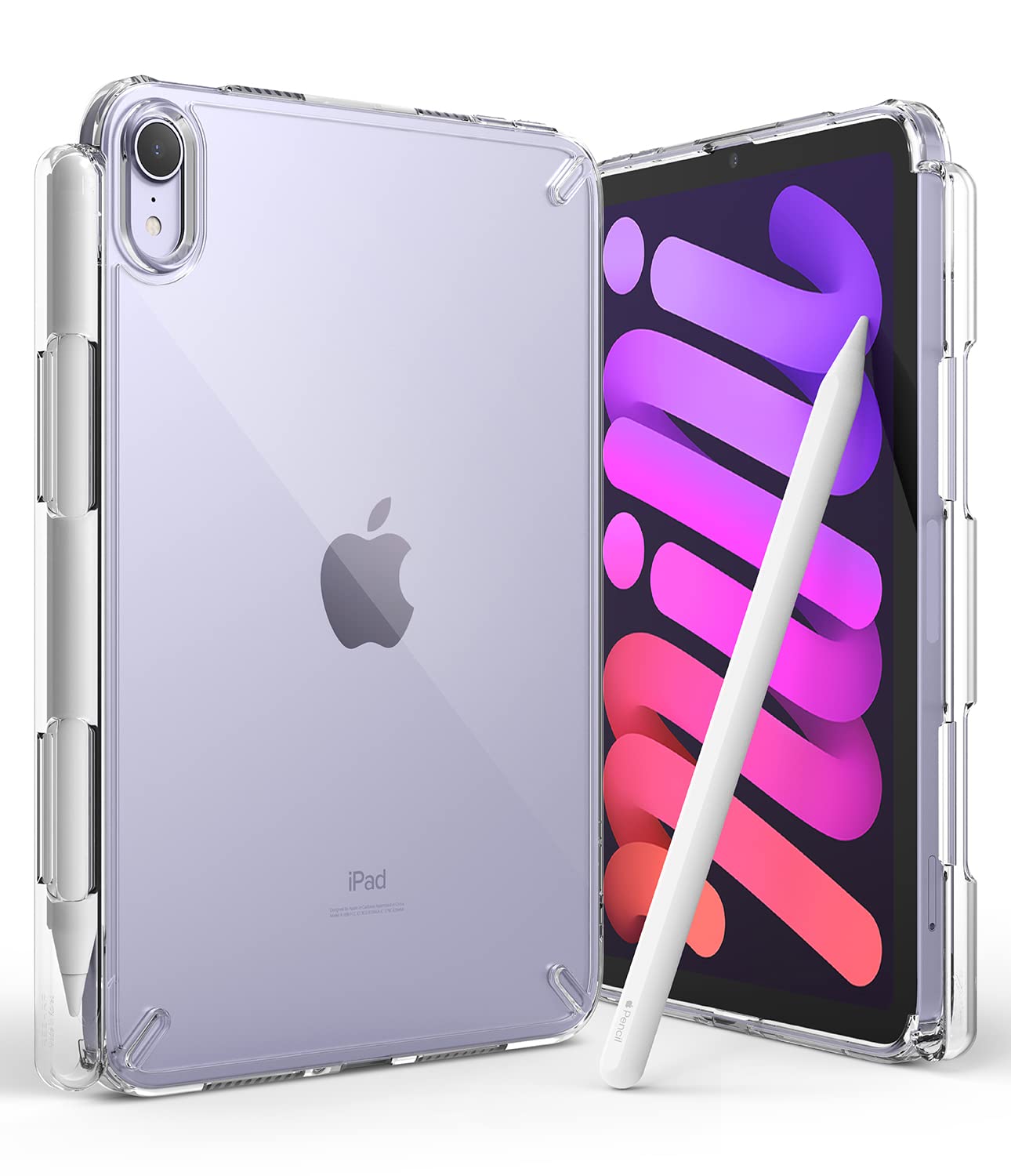Ringke Fusion Compatible with iPad Mini 7 (A17 Pro, 2024) / Mini 6 (2021), Transparent Hard Back Cover Shockproof TPU Bumper with Overcharge Protection Pen/Pencil Holder - Clear