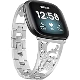 Mtozon Stainless Steel Bracelet Compatible with Fitbit Sense 2/Sense/Versa 4/Versa 3, Women Bling Replacement Bands Dressy Luxurious Wristbands for Ladies