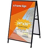24 x 36 Inch A Frame Sign Double-Sided Folding Sandwich Board Heavy Duty Slide-in Sidewalk Signboard for Outdoor Street Adver