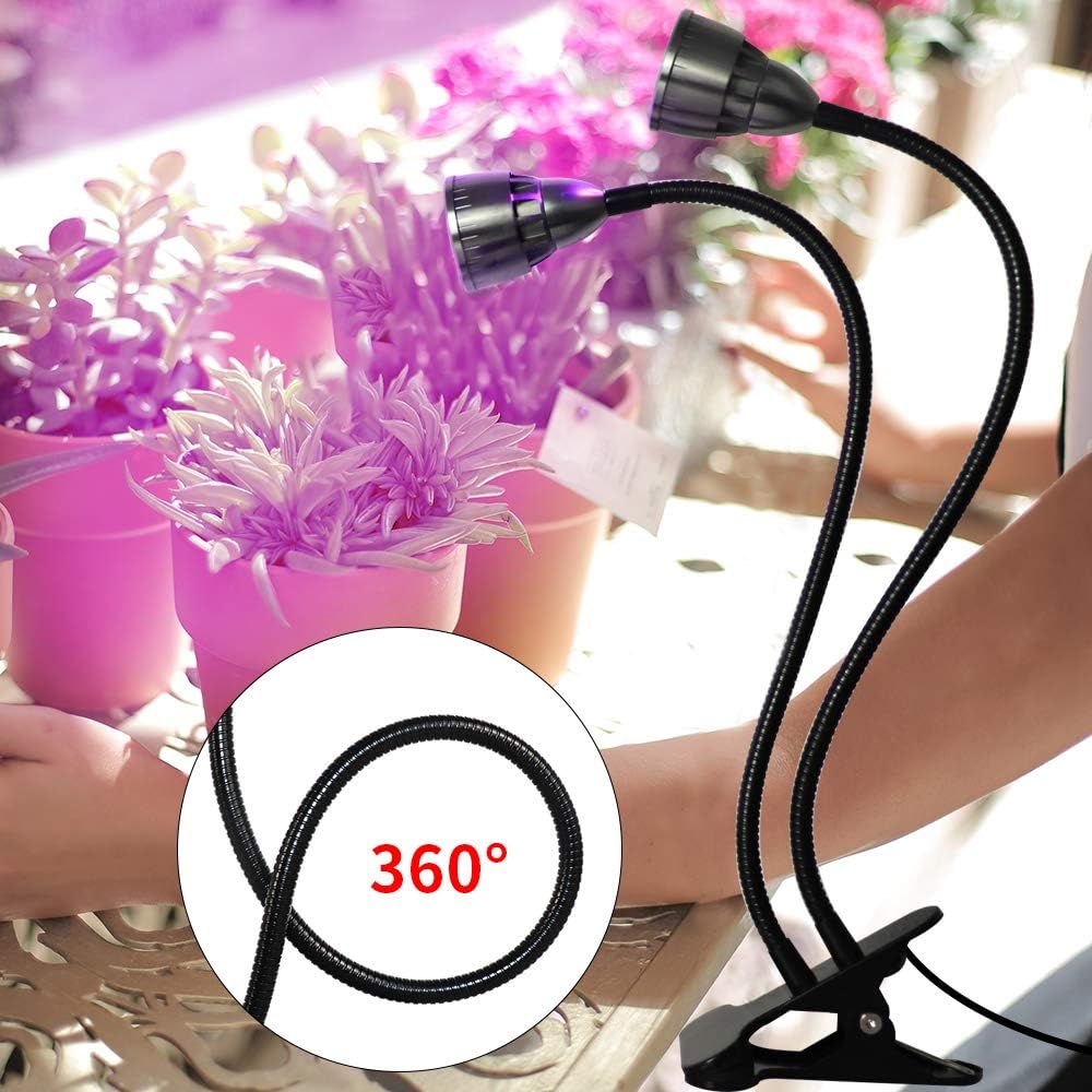 LED Grow Light for Indoor Plant,360° Gooseneck Dual Head Clip-on Plant Lights for Seedlings Succulents Micro-Greens,Timer Function (3 Modes & 10-Level Brightness): Home Improvement