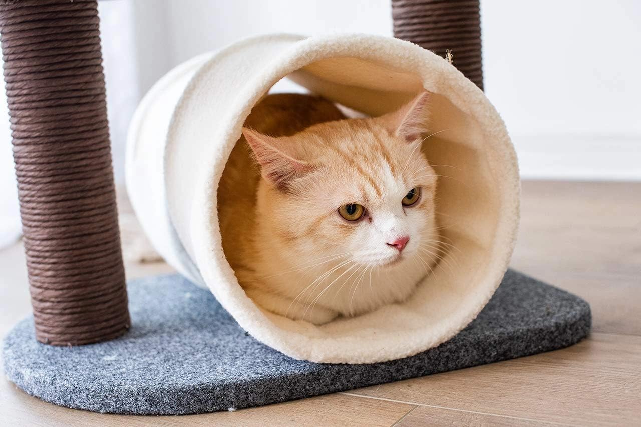 PetPals Cat Tree Cat Tower for Activity with Tunnel and Toy Ball, Gray, 17-inch L 13-inch W 29-in H : Pet Supplies