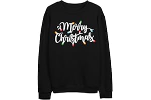 LINZEOO Womens Christmas Sweatshirt Merry Christmas Long Sleeve T Shirt Xmas Lights Tee Tops