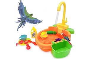 BUUMIN Pet Bath Tub for Bird Parrot,Parrot Automatic Bathtub with Faucet Bird Shower Bathing Tub Bird Feeder Bowl,Birdbath Bowl with Fountain Pump Bird Automatic Bathtub Swimming Pool Toy