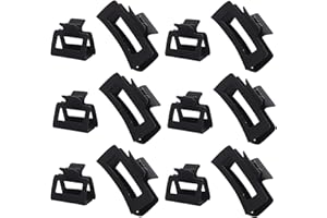 Alemaky 12 Pack Black Square Claw Clips, Big and Small Neutral Rectangle Hair Claw Clips, Non-slip Matte Large Hair Clips for Women,Strong Hold jaw clip for Thick Thin Hair