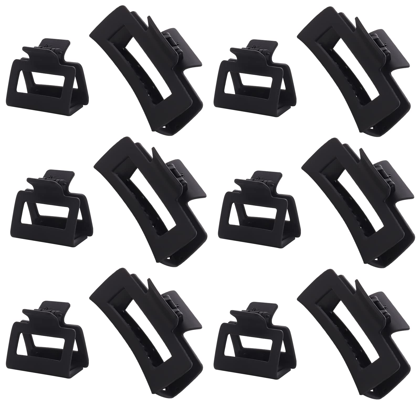 Photo 1 of 12 Pack Black Square Claw Clips, Big and Small Neutral Rectangle Hair Claw Clips, Non-slip Matte Large Hair Clips for Women,Strong Hold jaw clip for Thick Thin Hair