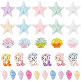 SUNNYCLUE 1 Box 40Pcs Sea Cabochon Ocean Themed Resin Charms Bulk Flatback Summer Beach Hawaii Shell Cute Colorful Marine Charms for Jewelry Making Scrapbooking Embellishments DIY Craft Women Adults