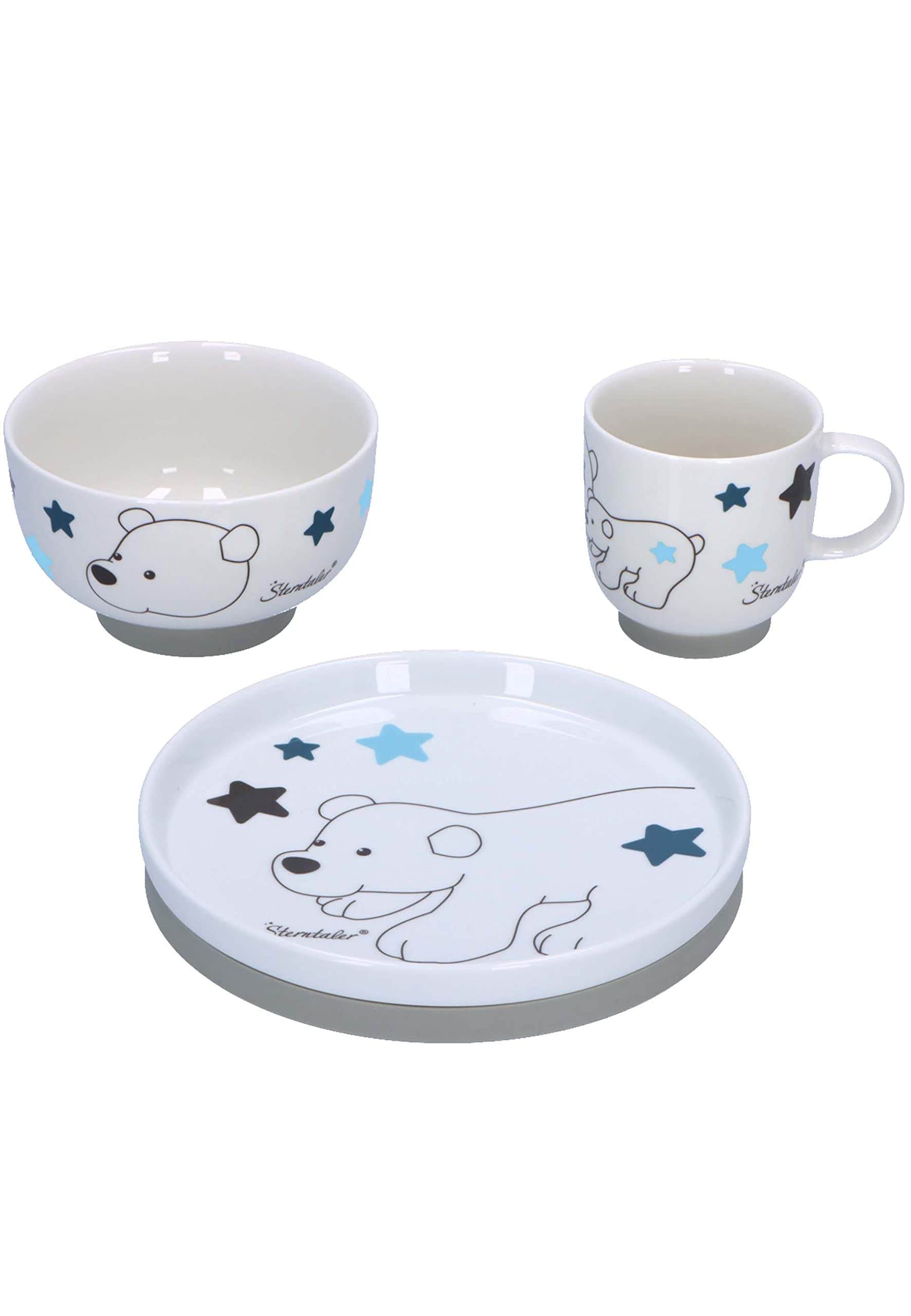 Sterntaler Baby Unisex Children's Crockery Set Porcelain 3-Piece Polar Bear Elia Breakfast Set Baby Tableware White