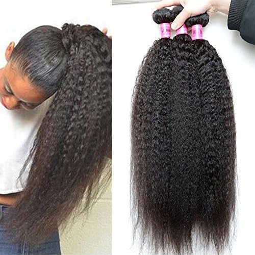 XiaoYuan Brazilian Yaki Straight Hair 3 Bundles 8a 100% Unprocessed Virgin Human Hair Extensions,Natural Color (100+/-5g)/pc (14" 16" 18")