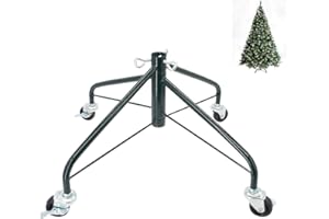 ELFJOY Christmas Tree Stand with Swivel Caster Wheels for 3-7ft. Artificial Tree Base 17inch, Iron Stand, 7/8inch Inner Diameter, Movable Base, Green