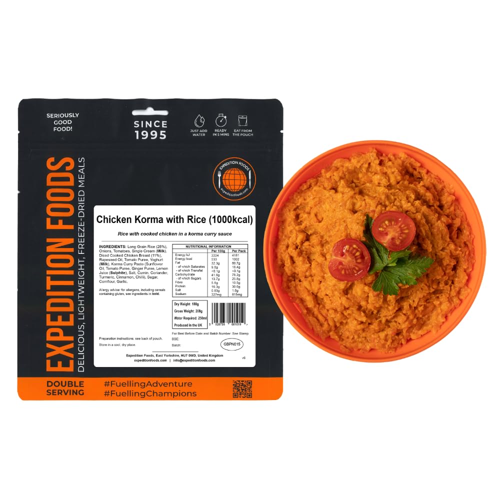 EXPEDITION FOODS Chicken Korma with Rice (Double Serving / 1000KCAL) | Freeze-Dried Camping & Hiking Food