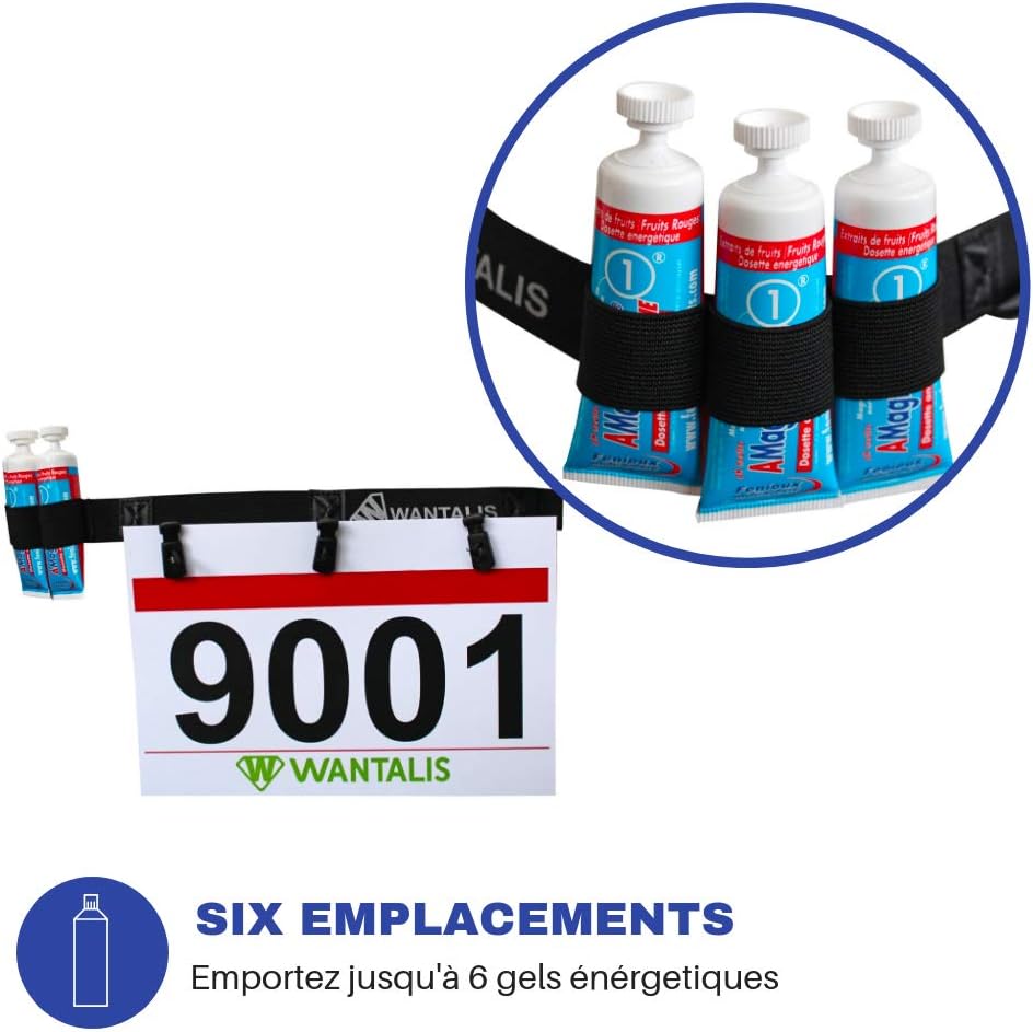 Wantalis Approved 3-Point Bib Belt and 6 Gel Holders for Marathon Semi-Marathon, Running, Black - Image 4