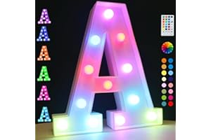 OYCBUZO Light Up Colorful LED Marquee Letter lights, 18 Colors Changing Alphabet Letters Sign with Remote Timer for Night Light Girls Bedroom Wedding Birthday Party Lamp Christmas Home Bar Decor- Colorful A