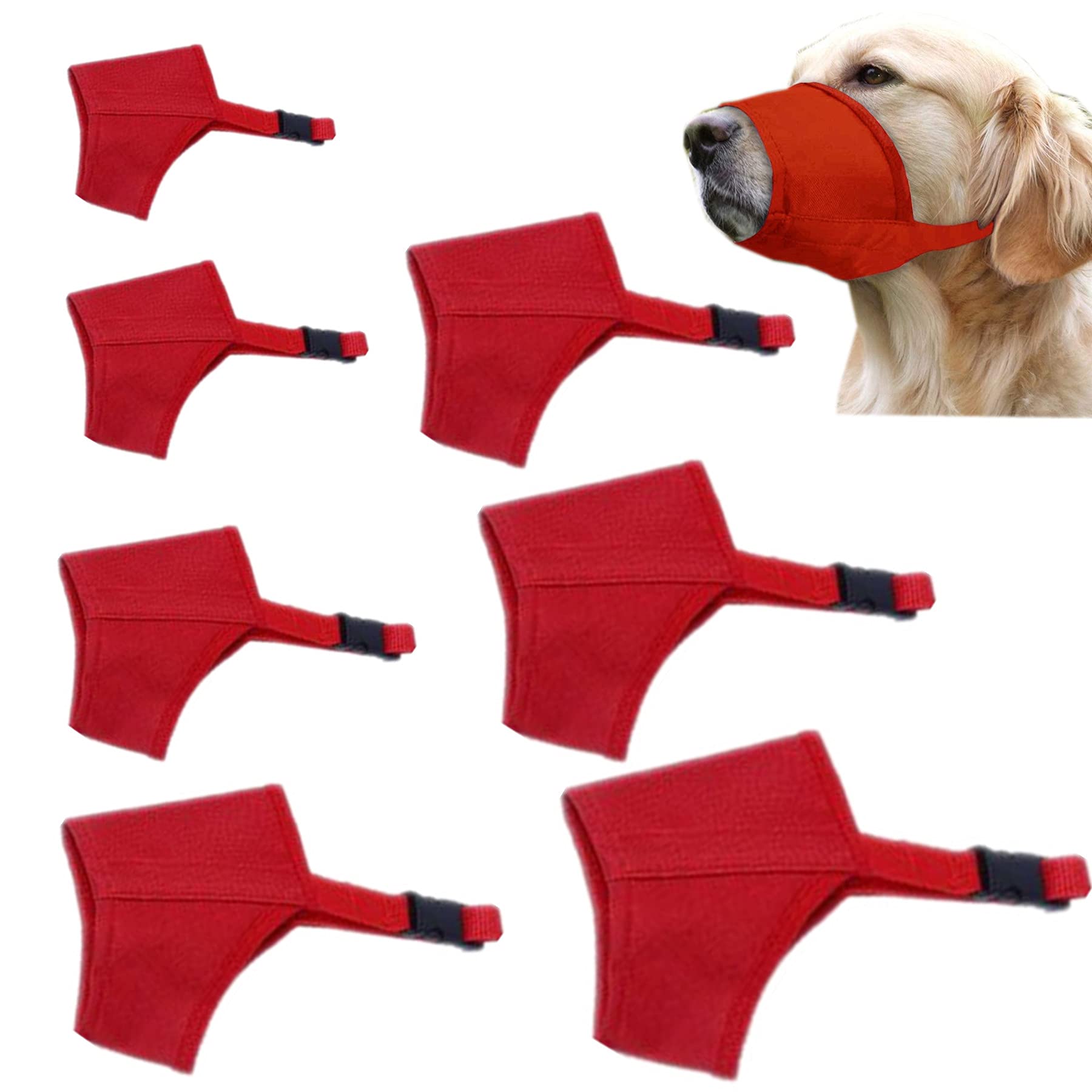 CILKUS Dog Muzzles Suit, 7 PCS Adjustable Breathable Safety Small Medium Large Extra Dog Muzzles for Anti-Biting Barking Chewing Protection (Red)