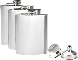 Tebery 3 x Edelstahl Flachmann und Trichter Set, 8 oz. 227ml, Silber