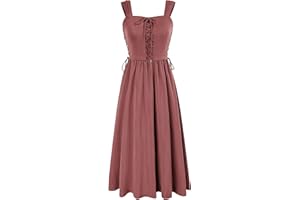 Scarlet Darkness Women Renaissance Summer Midi Dress Cottagecore Sleeveless Lace Up Dress