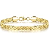 FEGER 14K Gold Mesh Chain Bracelet for Women and Men Dainty Gold Bracelets Gift for Women(6.5''-8.5'')