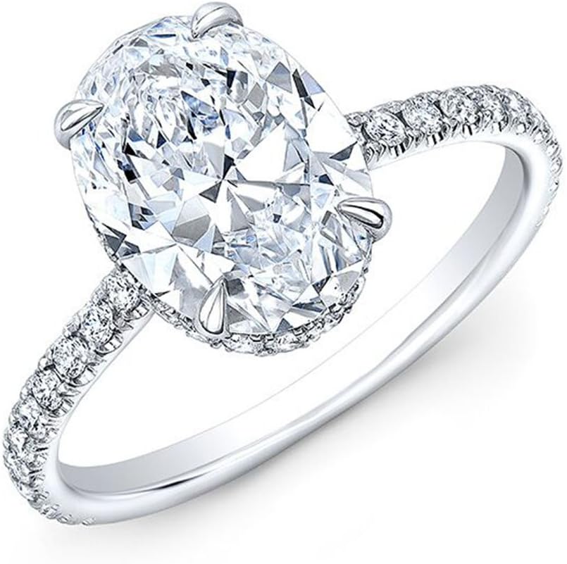 KING OF JEWELRY Natural, Not Enhanced Oval Cut Hidden Halo Pave Diamond Engagement Ring, G-Color, VS2 Clarity - GIA Certified