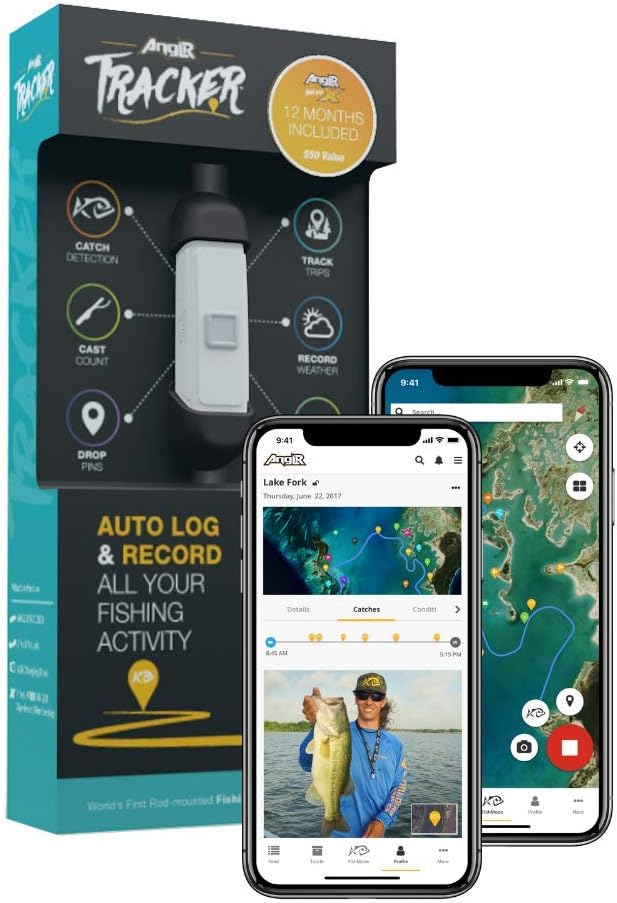 ANGLR Labs Fishing Tracker and Catch Sensor for Fishing Rod - Bluetooth Enabled for Smartphone - Includes Tracker, Mounts, Charger, and Free GPS App