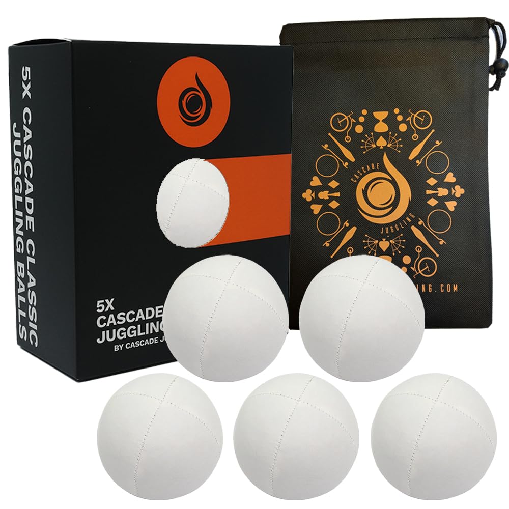 5 x Classic Cascading Juggling Balls 115g - Thud Juggling & Bag - 5 Pack Juggling Balls (White)