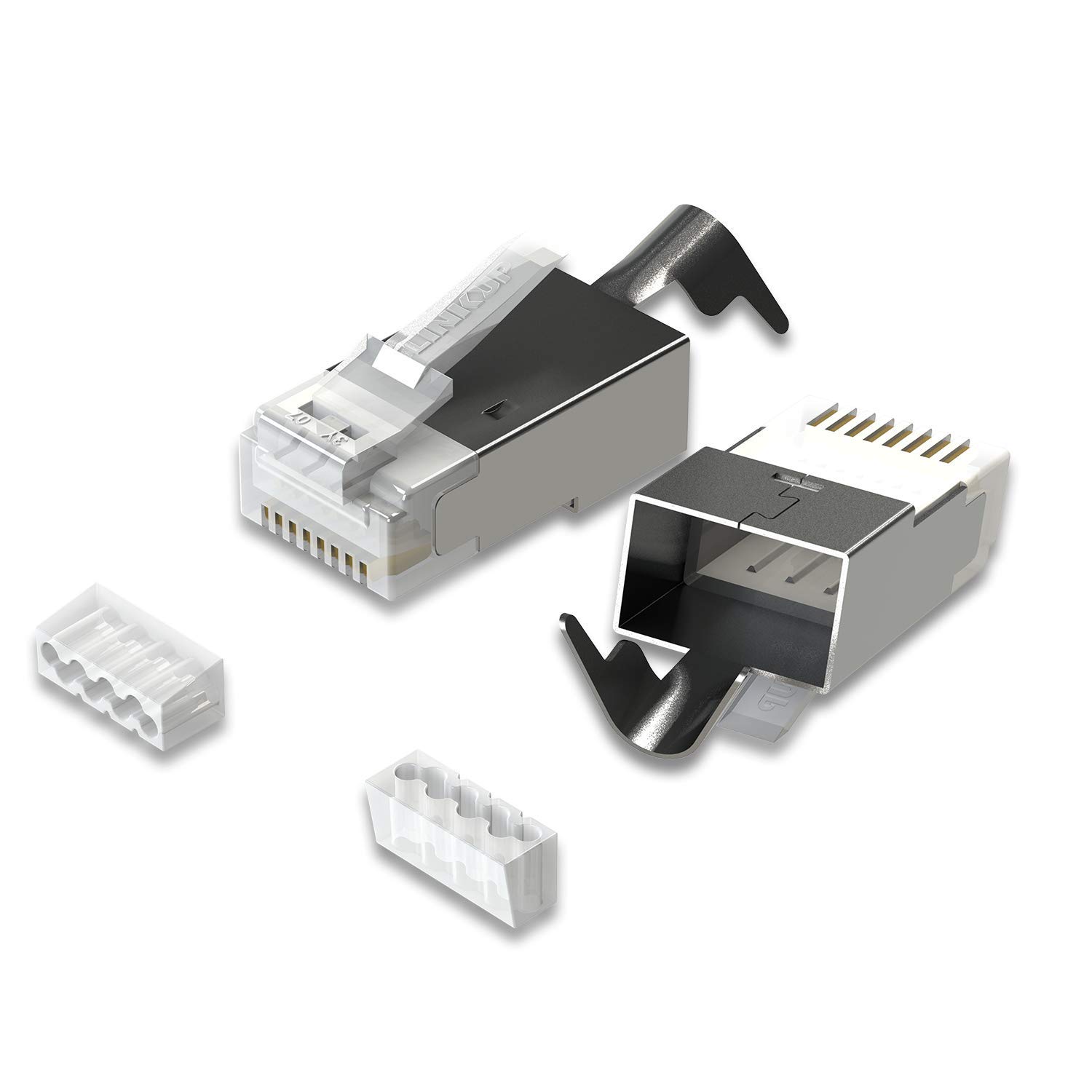 LINKUP] RJ45 Connectors Cat6A Ethernet Shielded Modular Plugs | for Large Diameter Wires (22AWG) Termination | 10G STP Gold-Plated [50-Pack] — image 1