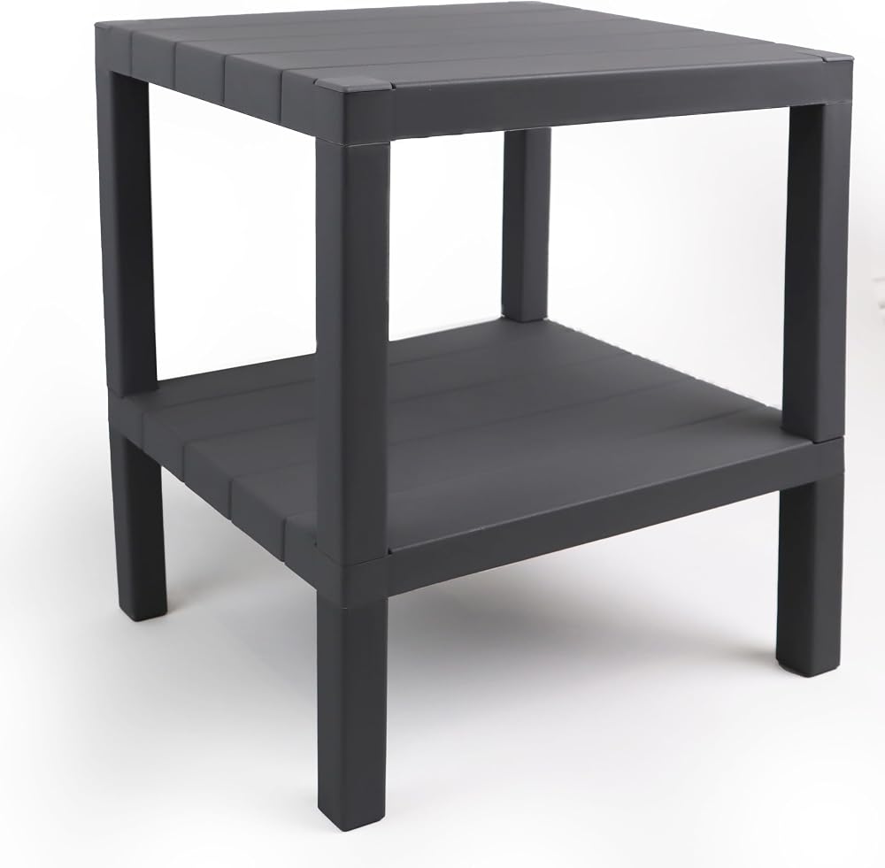 DIVCHI 2 Tier Side End Table Grey 38 x 45 cm Nightstand Coffee Sofa Table