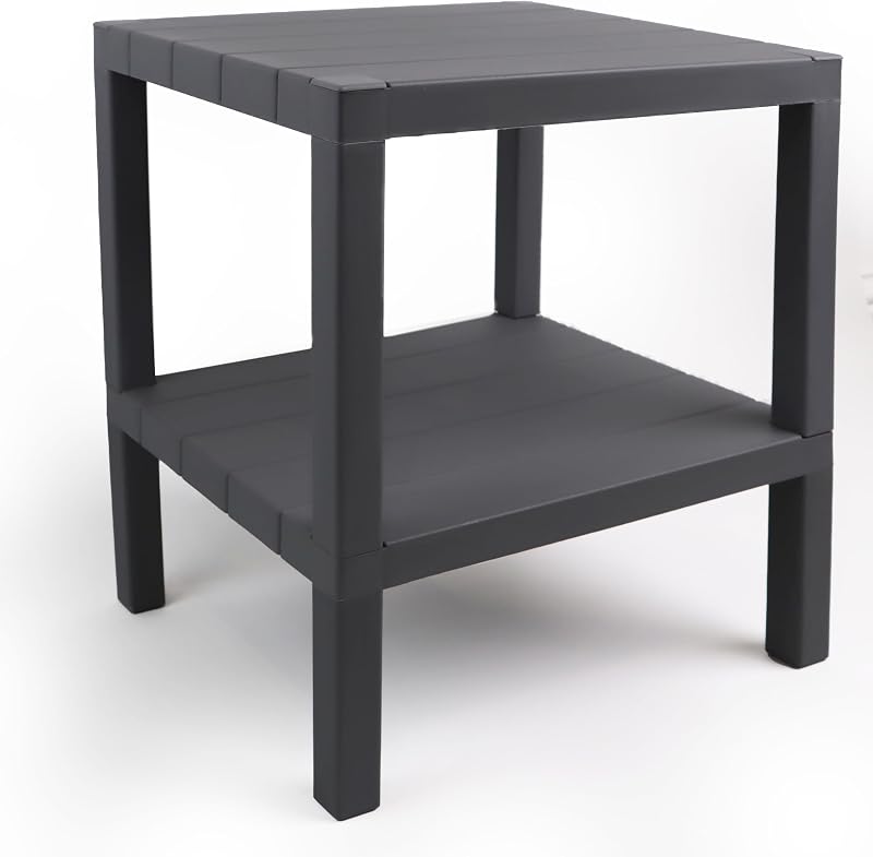 DIVCHI 2 Tier Side End Table Grey 38 x 45 cm Nightstand Coffee Sofa Table
