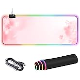 RGB Large Gaming Mouse Pad, Extended Mouse Pad with 12 Lighting Effects, Water Proof Mutispandex Surface, Non-Slip Rubber Base, 80x30 cm / 31.5×11.8 in (Sakura)